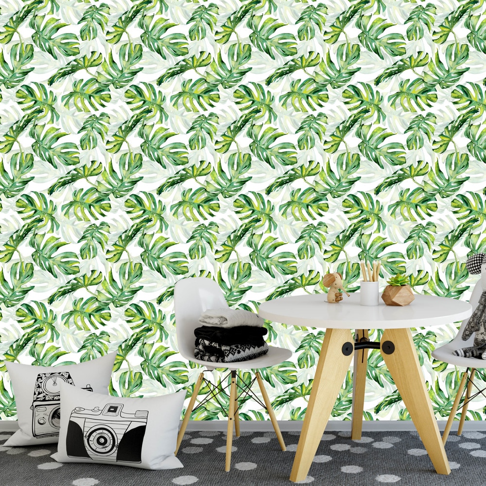 45*300cm tropisk jungle selvklæbende tapet grønne blade fugle dyreprint blomster botaniske farverige fliser wallsticker