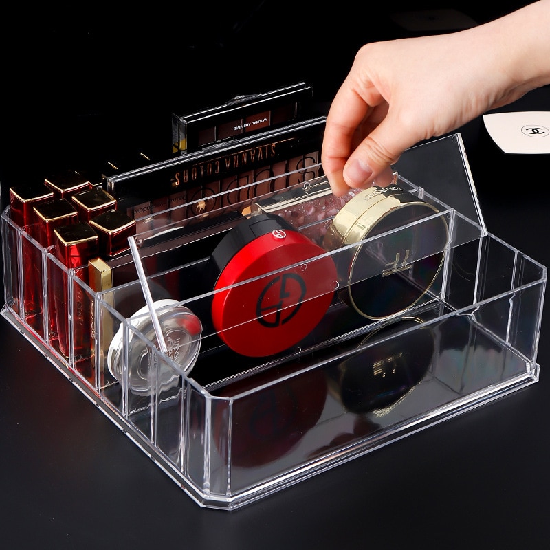 Plastic Transparent Makeup Organizer Storage Box Clarity Cosmetic Makeup Holder Vanity Cabinet Powder Display Shelf
