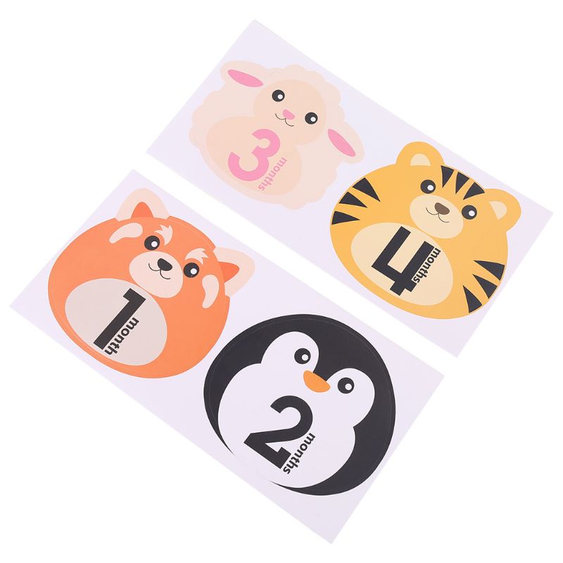 12 Pcs Animal First Year Monthly Milestone Photo Sharing Baby Belly Stickers 1-12 Months J2HD