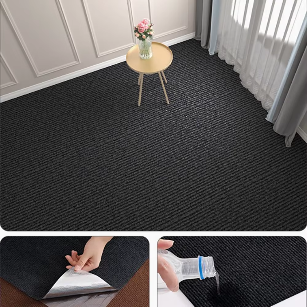 Alfombra de cocina para dormitorio, decoración del hogar con absorción de agua, decoración autoadhesiva para habitación, alfombras de baño, alfombra de Color sólido para sala de estar: 1400mm x 1400mm / Negro