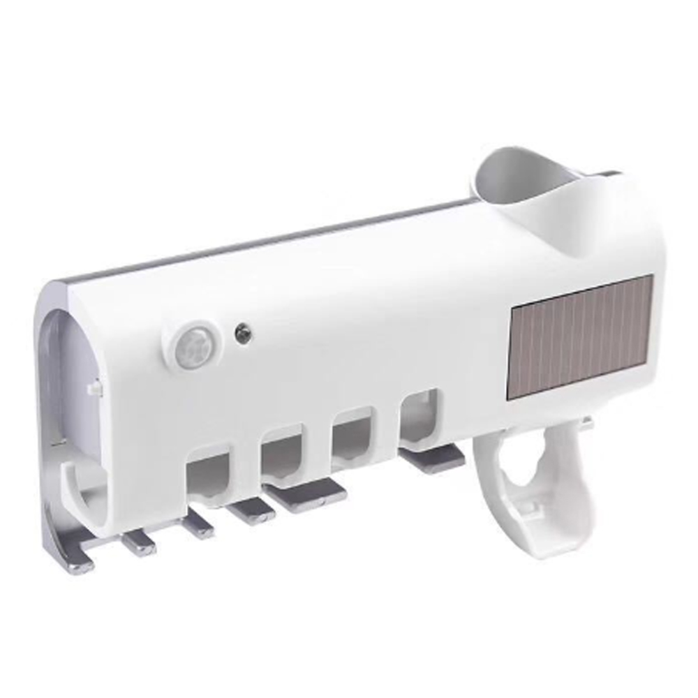 Solar Energy UV Toothbrush Disinfectant Cleaning Agent Storage Bathroom No Need To Charge Toothpaste Dispenser Holder Sanitizer: White