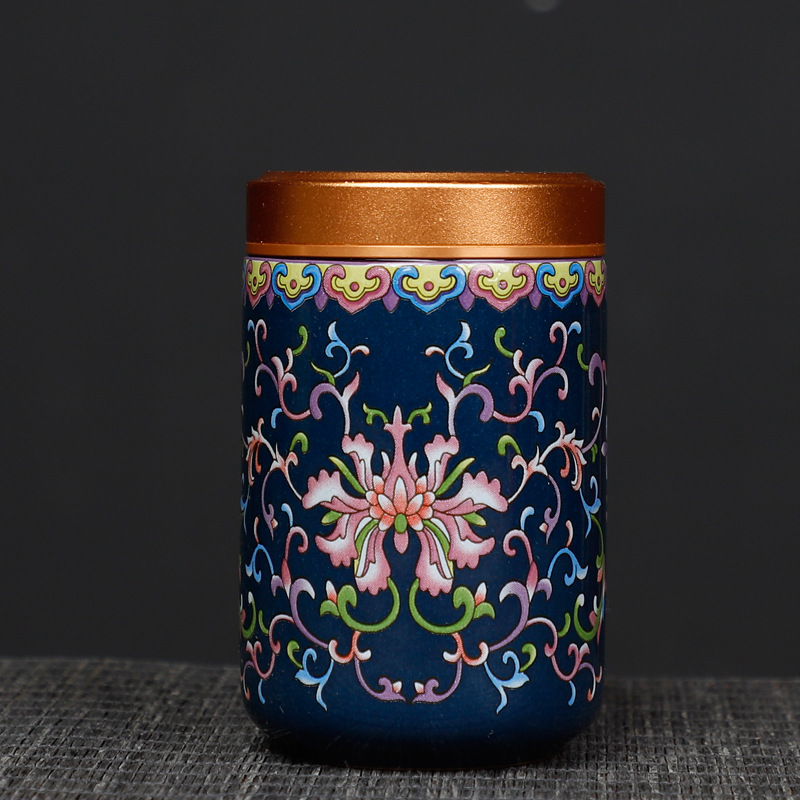 Painted Mini Ceramic Storage Jar Exquisite Portable Travel Tea Pot Alloy Lid Sealed Candy Jar Storage Bottle Decoration: A
