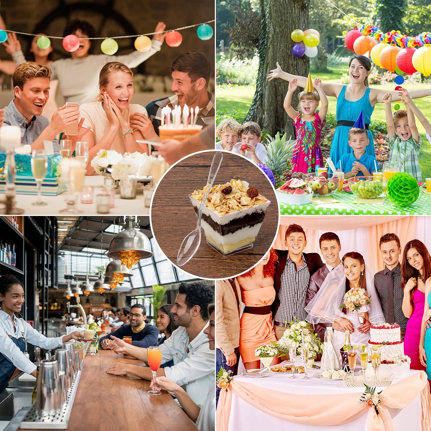 Wielorazowe kwadratowe plastikowe kubeczki na desery z łyżeczkami Przezroczyste kieliszki na przekąnarty mini kieliszki na smakołyki robić degustacji słodkości