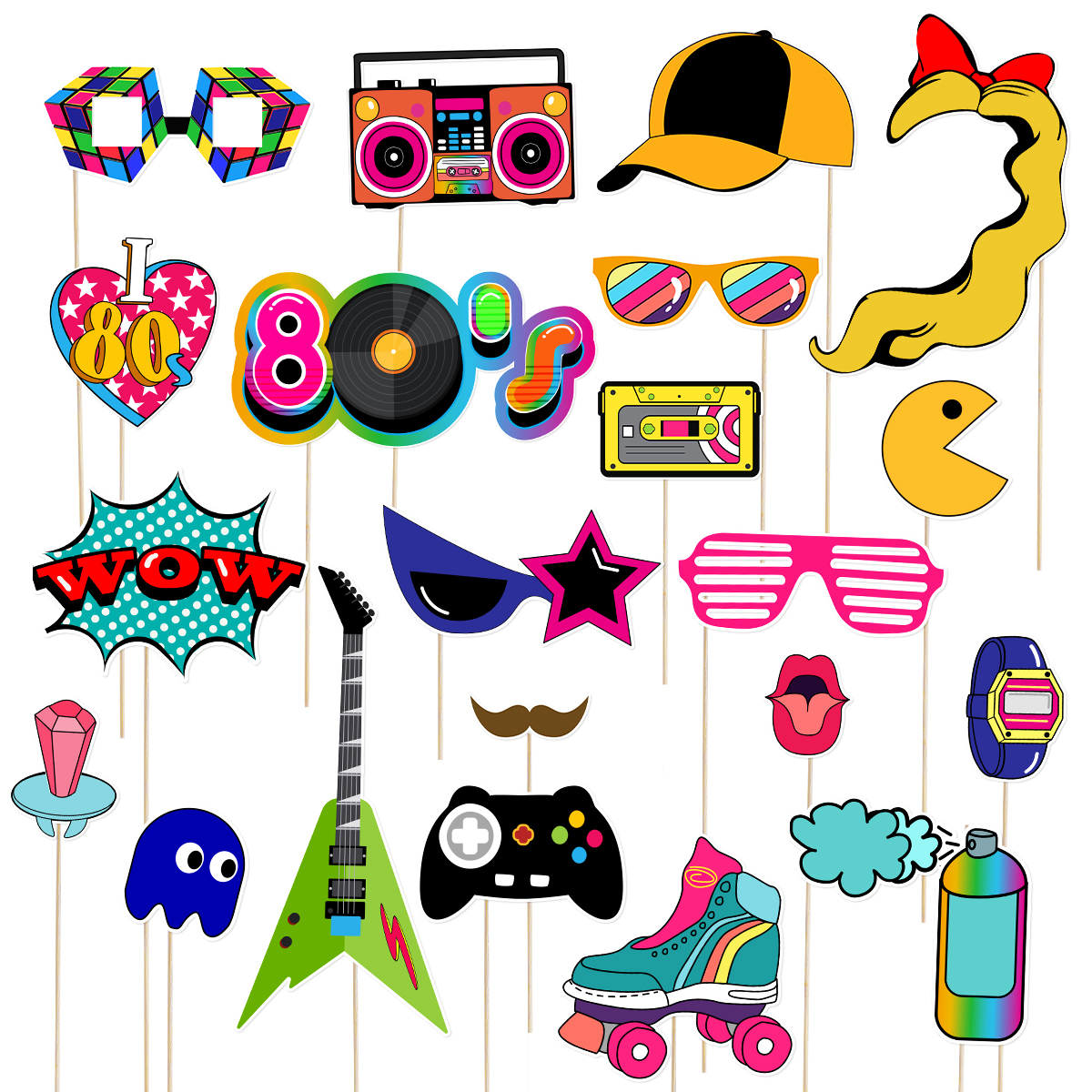 21 unids/pack 80s Cosplay accesorios para fotomatón divertido Vintage suministros de favores accesorios decoración decoración de cumpleaños
