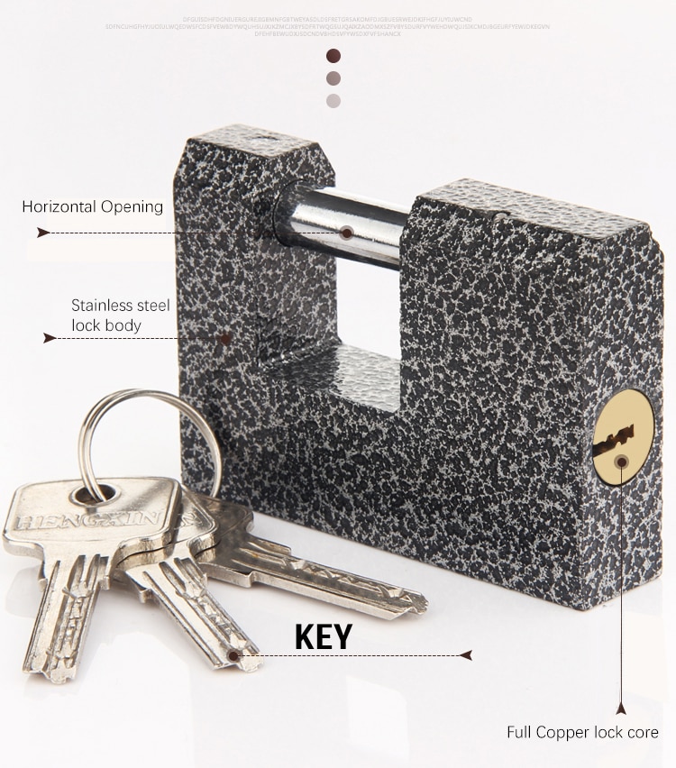 1Pcs Marble Texture Rectangular Horizontal Opening Lock Anti-theft Padlock Stainless Steel Burglar Padlock Security Safety Lock