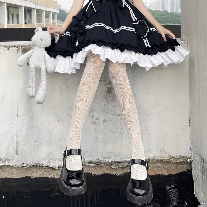 Lolita Ragazze Carino Pentacolo Stampa Collant Donne Sexy Gotico Punk Magico Stella a Cinque Punte Maglia Pesce Net Collant Calze per il Corpo