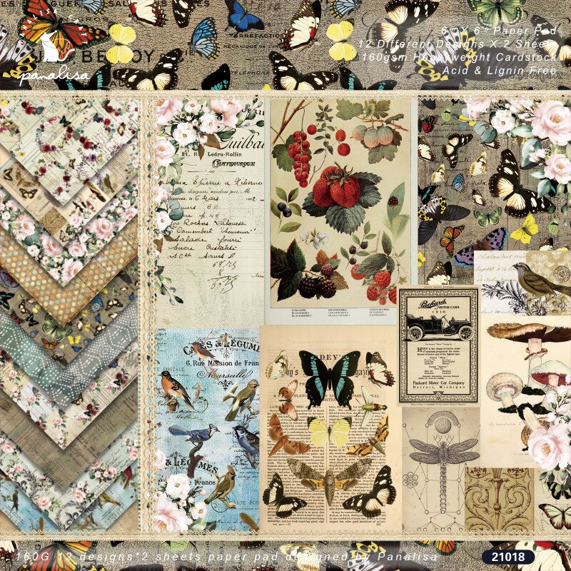 24 Sheets 6 "X6" Papier Vintage Vlinders Pack Patroon Creatieve Scrapbooking Papier Pack Handgemaakte Ambachtelijke Papier Ambachtelijke Achtergrond pad
