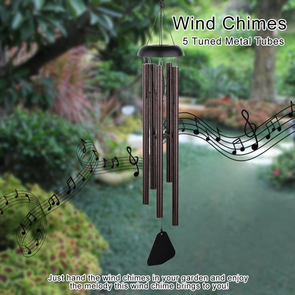 5 Tuned Metal Tubes Wind Chimes Outdoor Amazing Grace Music Sound 36inch Home Pendant