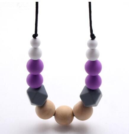 chewable silicone+original wood beads necklace baby teething teether holder toy diy teething necklace for mom no BPA: h