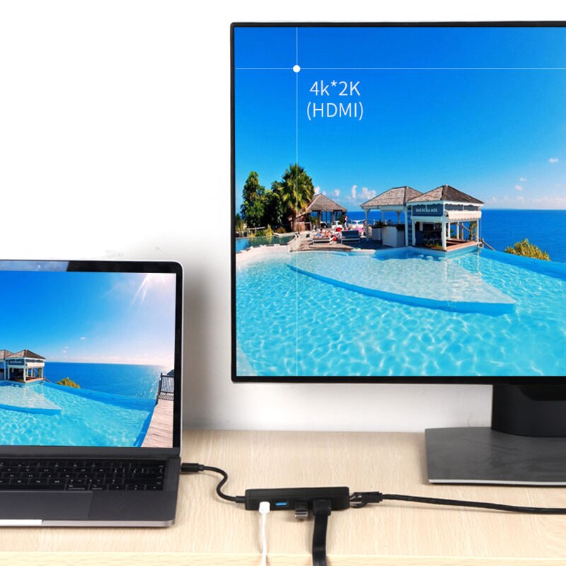 5 in 1 usb type c hub til hdmi 4k usb 3.0 tf hdmi  rj45 adapter dock til bærbar mobiltelefon