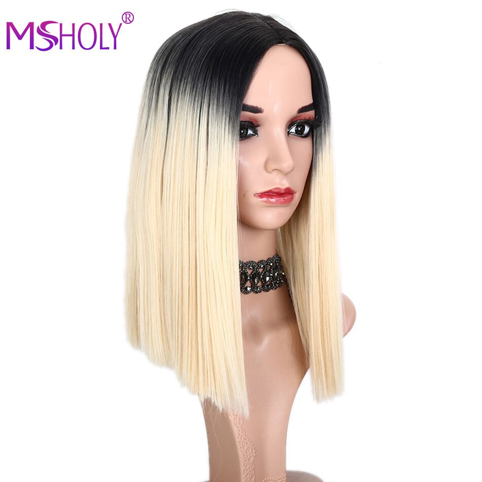Korte krøllete bob parykker for kvinner honning blondt naturlig hår parykker kvinnelig syntetisk varmebestandig fiber cosplay parykk msholy hår: Ombre parykk