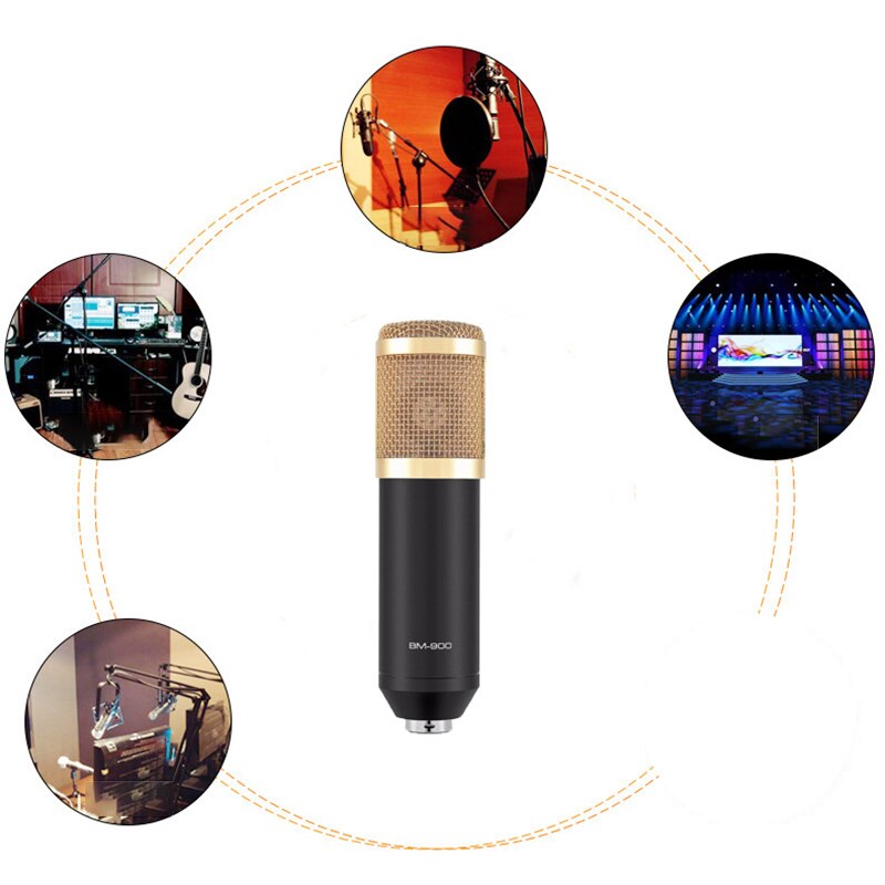 BM-900 Podcast Recording Microphone with Stand Condenser Studio Broadcasting Microphone(Black)