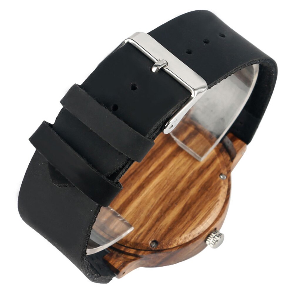 Unisex houten ronde wijzerplaat, kunstleren band, geen nummer, analoog quartz polshorloge, quartz horloges in hout, klok, paarhorloge