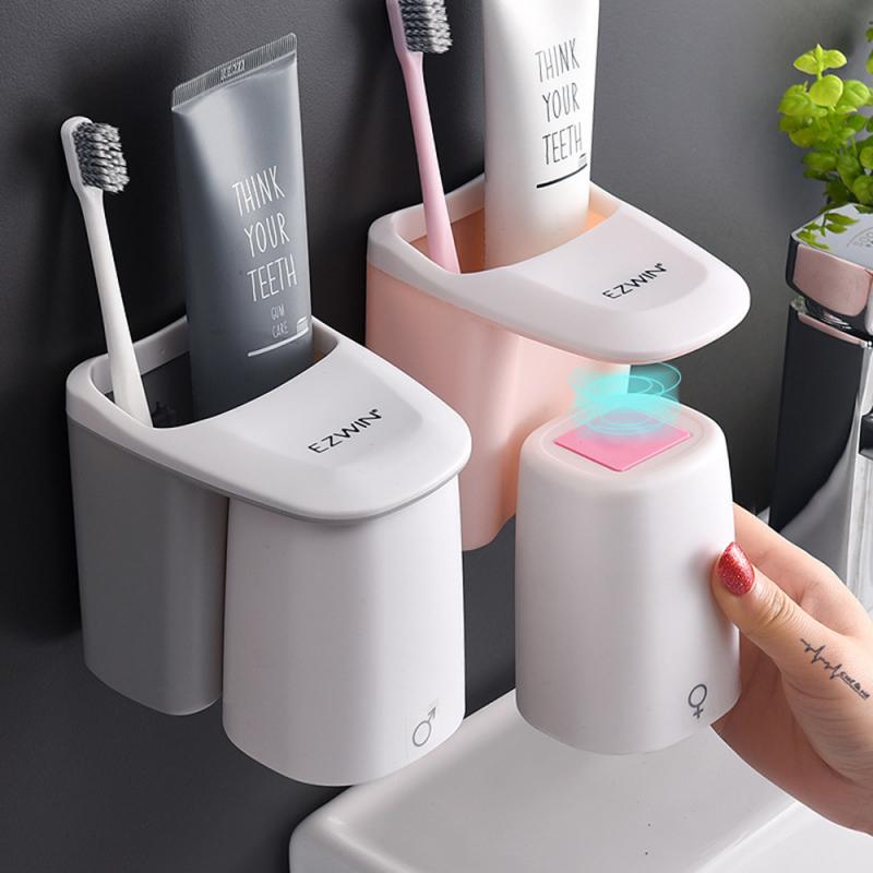 Magnetic Attraction Toothbrush Holder Couple Toothpaste Shaver Shelf Cup Storage Rack Bathroom Washroom Accessories Set Wall