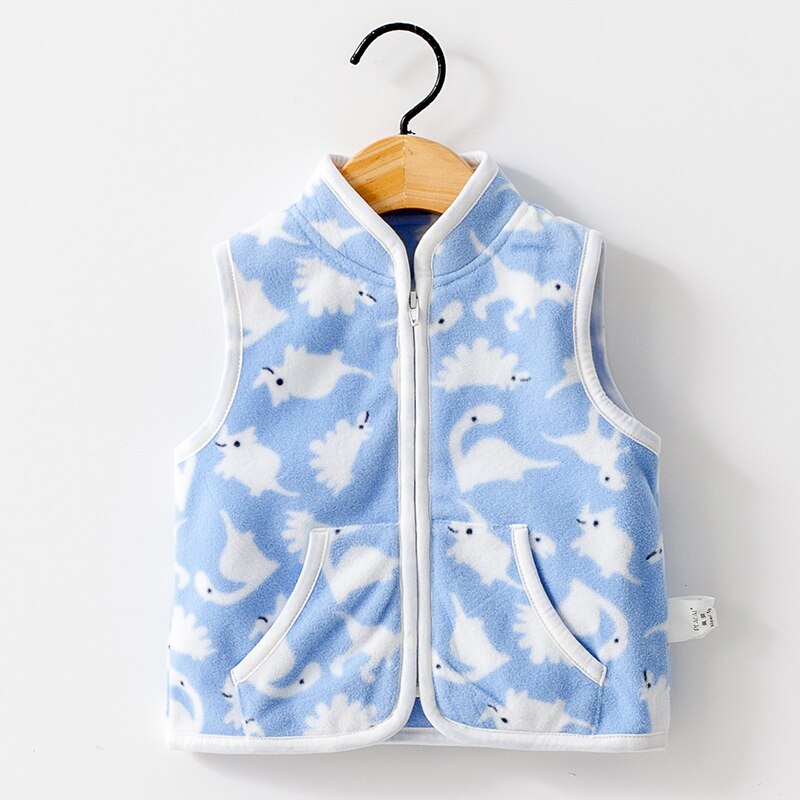 Polar fleece printed vest Winter Children Vest Waistcoat Thick Warm Kid Jacket sleeveless Baby Girl Boy Toddler Clothing: 17C538S Blue