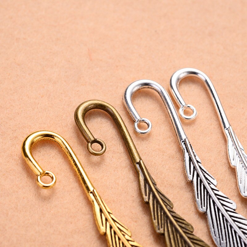 Marcapáginas de plumas de Metal Vintage, de aleación, con forma de pluma, Marcadores de libro VDX99 10 Uds.