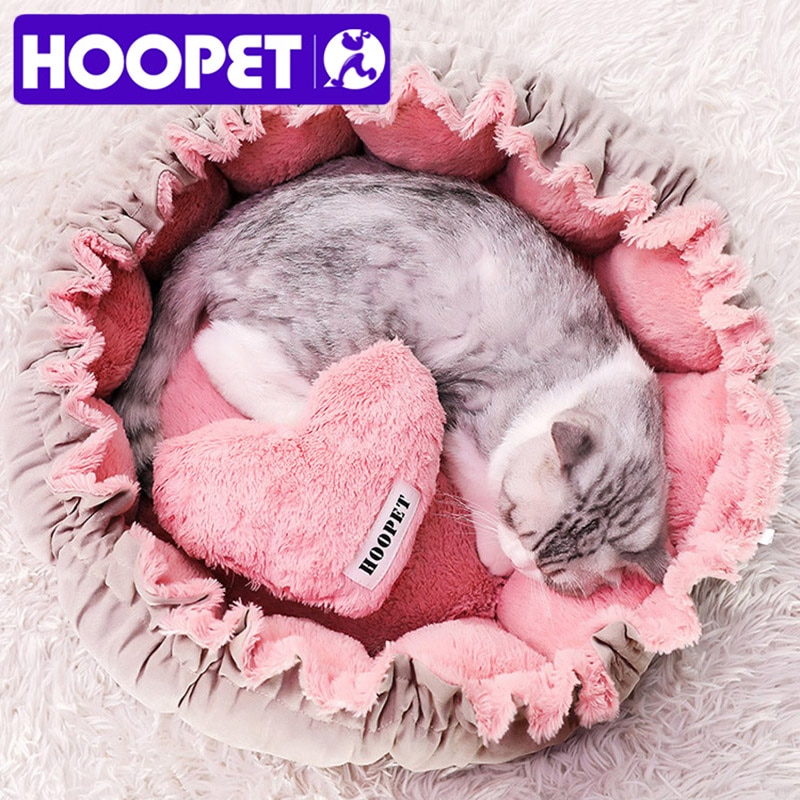 Hoopet kattenbed, schattig roze, warm puppy hondenbed, herfst/winter, mooi huis voor katten