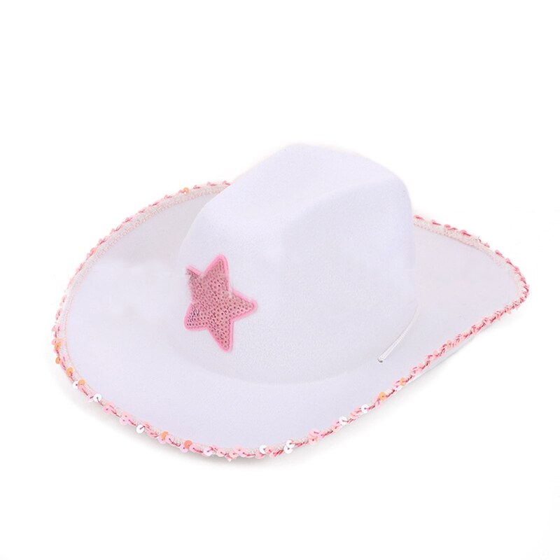 Mode Cowgirl Hoed Met Glitter Ster Voor Costume Dress-Up Westerse Accessoire Fedora Vilt Cap Met Verstelbare Touw