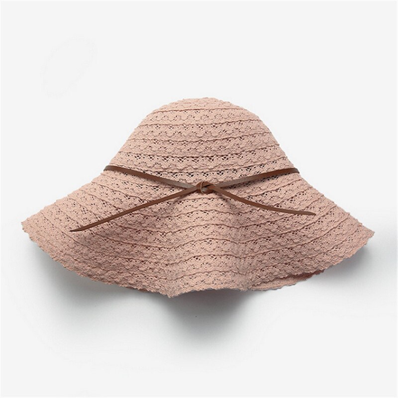 Women Summer Big Wide Brim Straw Bucket Hat Beach Sun Foldable Bow Cap: 4