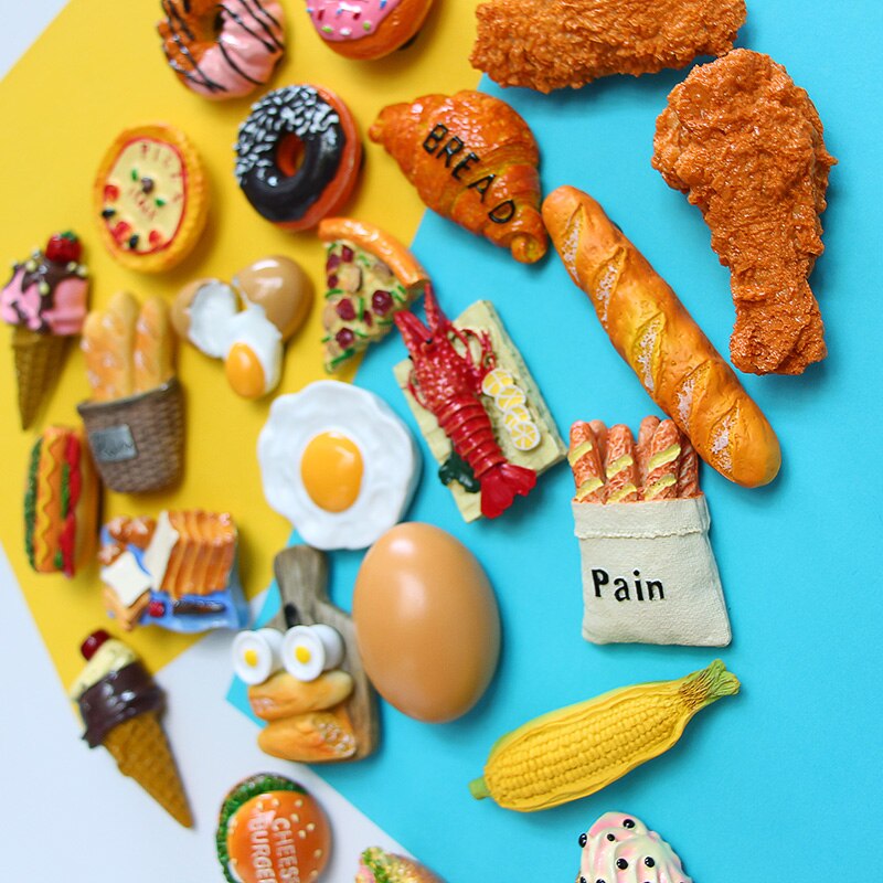 Imanes de nevera 3D de simulación de comida creativa, cono dulce, pierna de pollo frito, hamburguesa, decoración magnética, pasta de refrigerador
