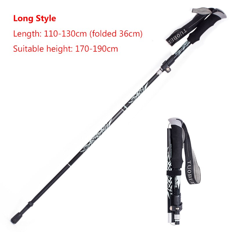 Foldable Walking Poles Anti-shock Trekking Sticks Adjustable Telescopic Baton For Hiking Climbing Accessories With Storage Bag: Long Style-Black