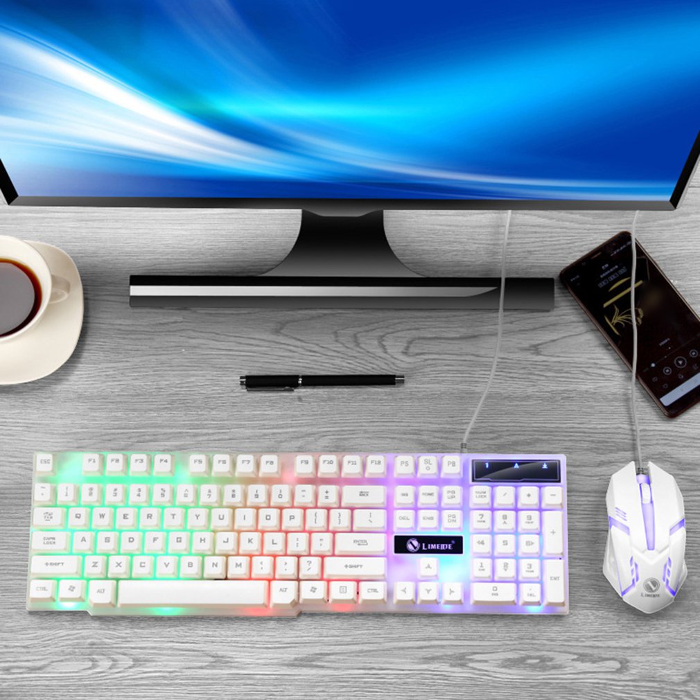 USB Wired Gaming Keyboard Mouse Set PC Rainbow Colorful LED Illuminated Backlit Gamer Gaming Mouse and Keyboard Kit Home Office