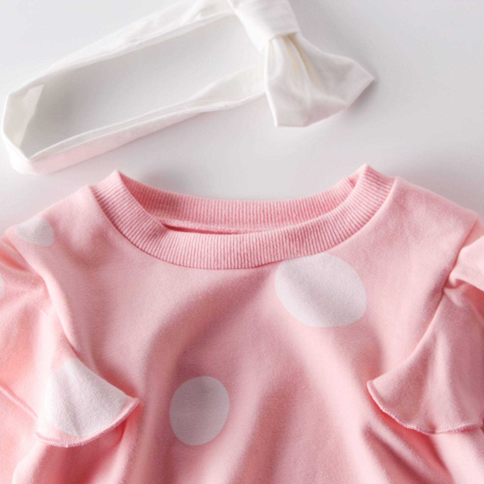 0-24M Autumn Infant Kids Girls Boys Bodysuits Polka Dot Print Ruffles Long Sleeve Jumpsuits Clothes Headband 2pcs