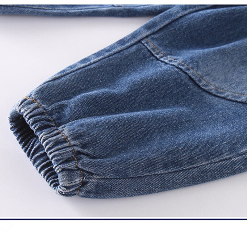 Vårgutter lange løse jeansbukser uformell denimblå elastisk brede ben pappabukser elastisk midje småbarnsjeans i 2-7 år