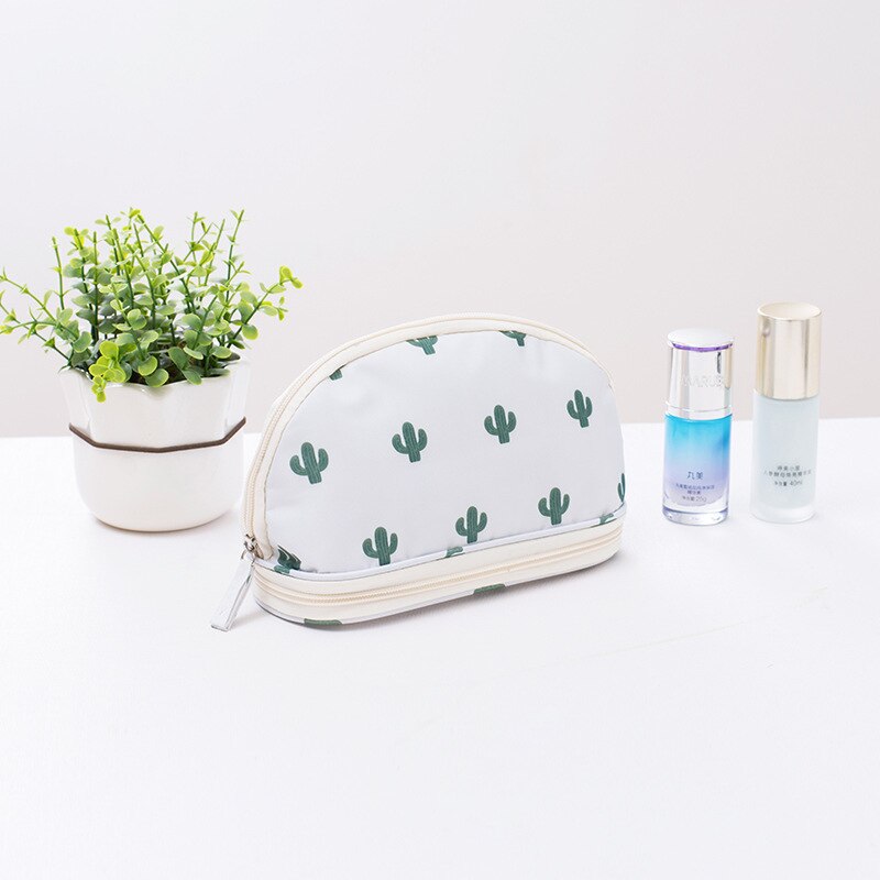 FUDEAM Oxford Multifunction Women Travel Storage Cosmetic Bag Toiletry Organize Semicircle Make Up Bag Eyebrow Pencil Pouch Bag: Cactus