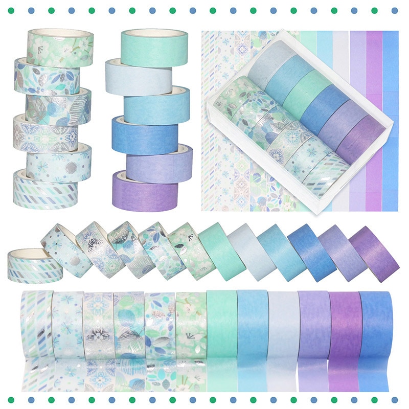 12 unids/set de cinta Washi dorada y plateada, cinta adhesiva de Color sólido, Linda cinta adhesiva decorativa, pegatina para diario de recortes, papelería