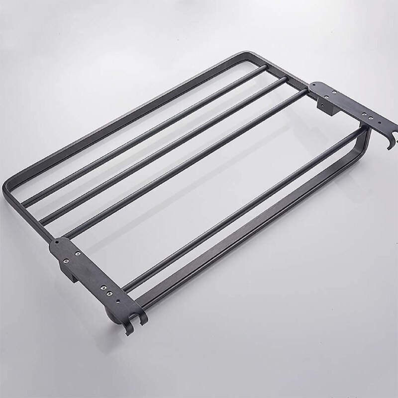 Space Aluminum Bathroom Black Towel Rack Wall-Mounted Folding Storage Towel Rack Bathroom Shelf