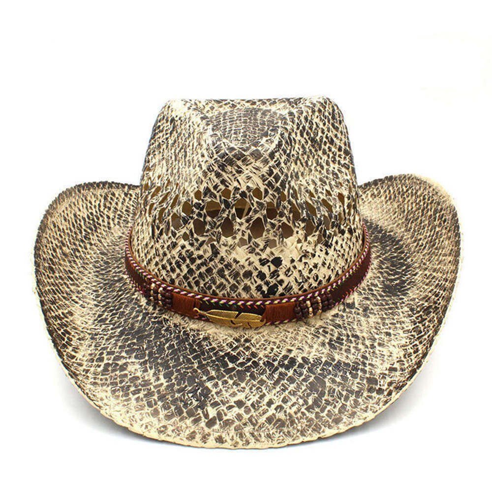 Kvinder mænd halm vestlige cowboy hat håndlavet vævning dame far sombrero hombre cowgirl jazz caps størrelse 56-58cm: C8 kan
