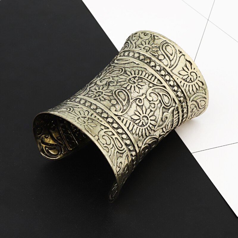 Dayoff Boho Etnische Vintage Goud Zilver Plated Wide Open Hand Manchet Armband Bloemen Grote Armbanden Vrouwen Sieraden Enorme Armbanden B108