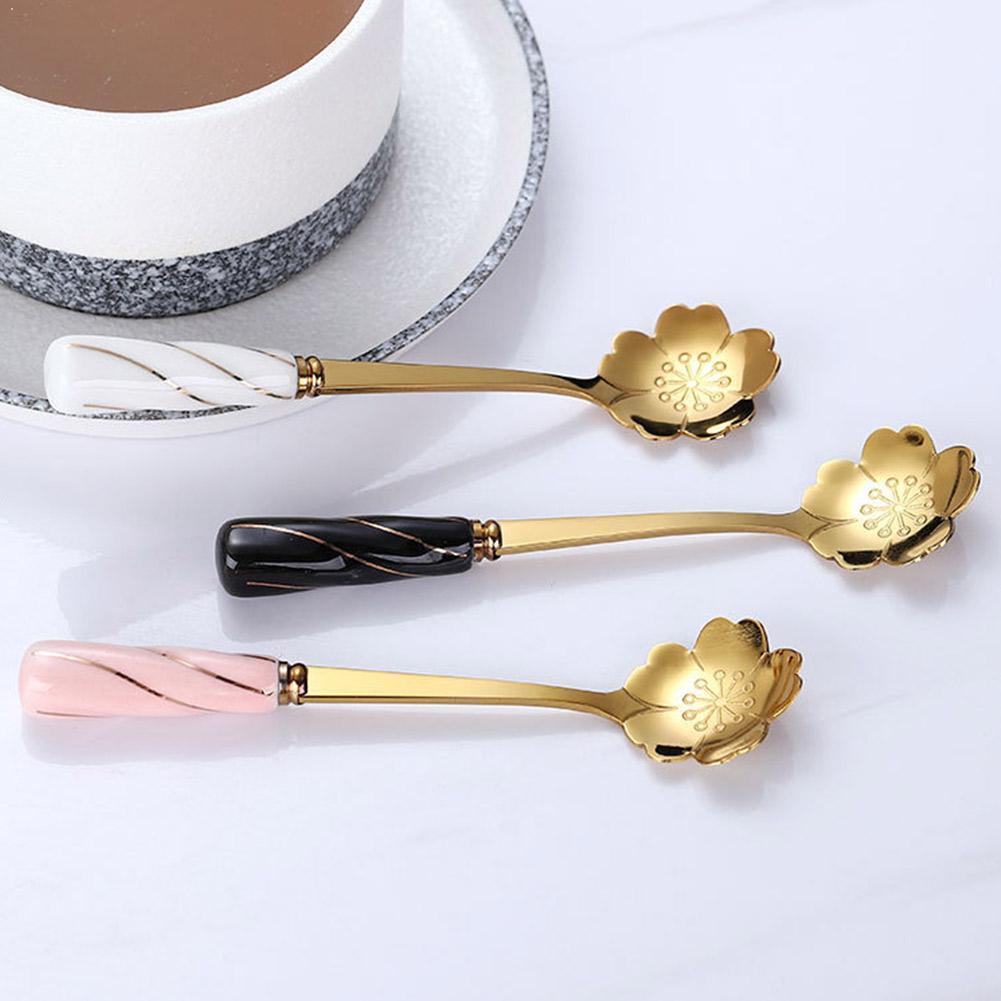 1 pièces cuillères turques en métal Rose cuillère cuillère à café en céramique en acier inoxydable couverts cuisine turc cuillère à boire cuillères Ha X9F9