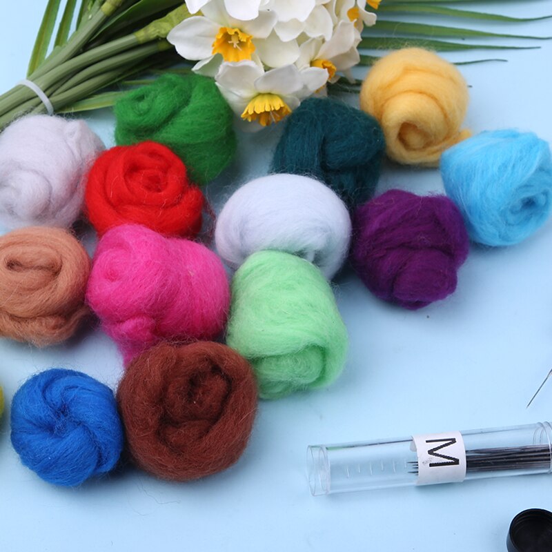 LMDZ 16 Colors Needle Felting Kit Wool Fiber Wool Felt Kit Handcraft Wool Felt Toys Making Felt Needle Materials For Beginners