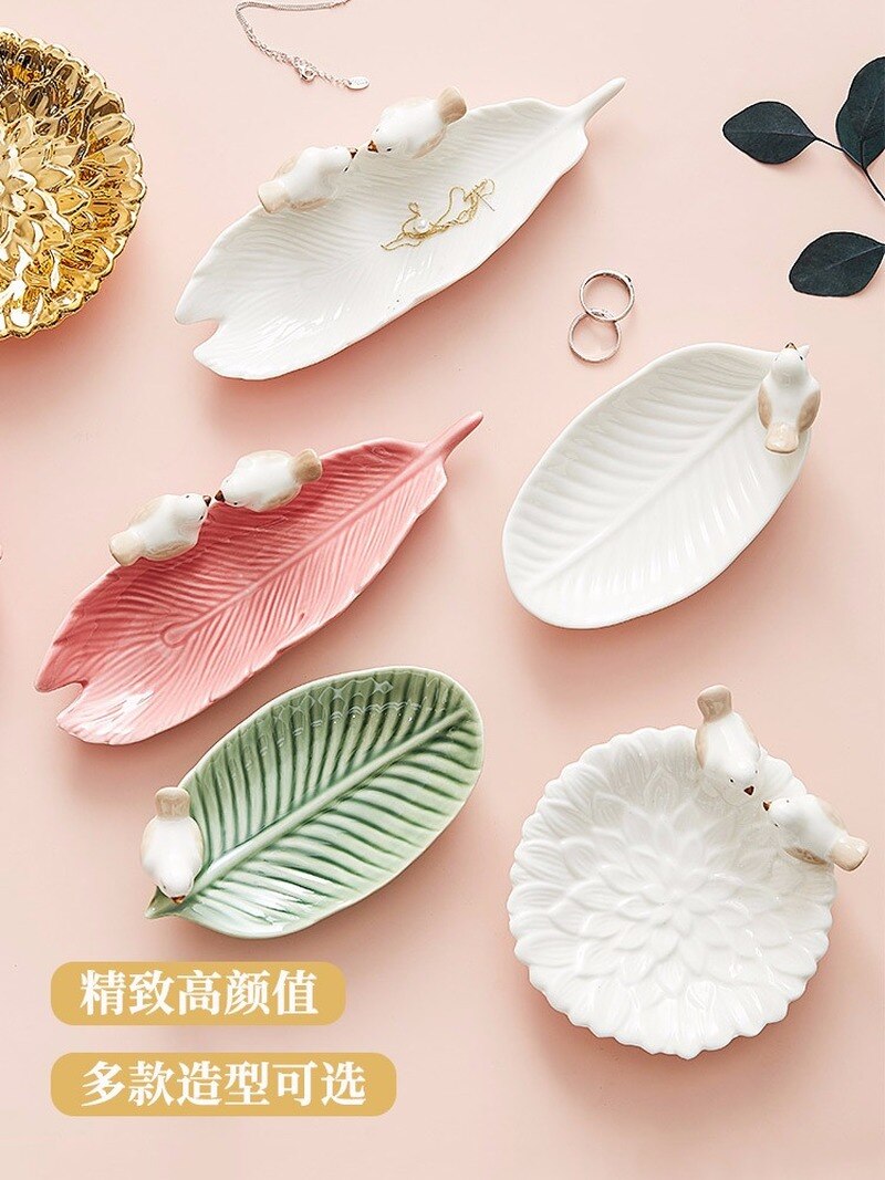 Bandeja de cerámica para decoración de joyas, bandeja de almacenamiento de joyas, soporte de exhibición de Joyas, decoración de joyería de Pájaro lindo, bandeja de aperitivos