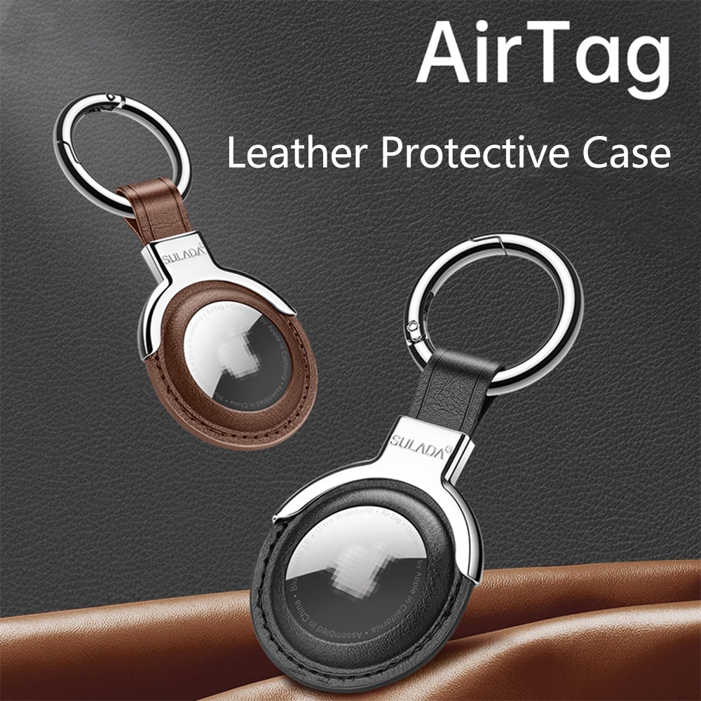 For Apple Airtags Leather Protective Cover Locator Tracker Anti-Scratch Device With Keychain Compatible For Airtags Shell