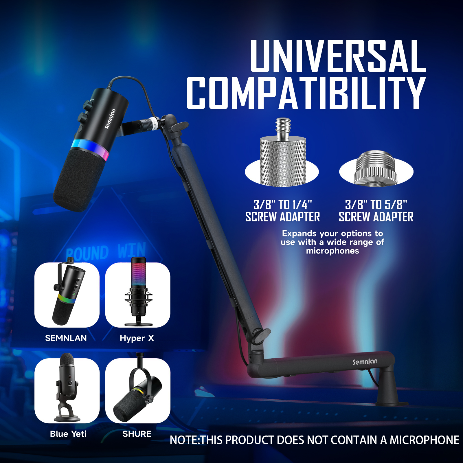 SEMNLAN Adjustable Low-profile Arm Microphone Stand with Cable Managment/Desk Mount, Suspension Boom for Gaming Recording LM06