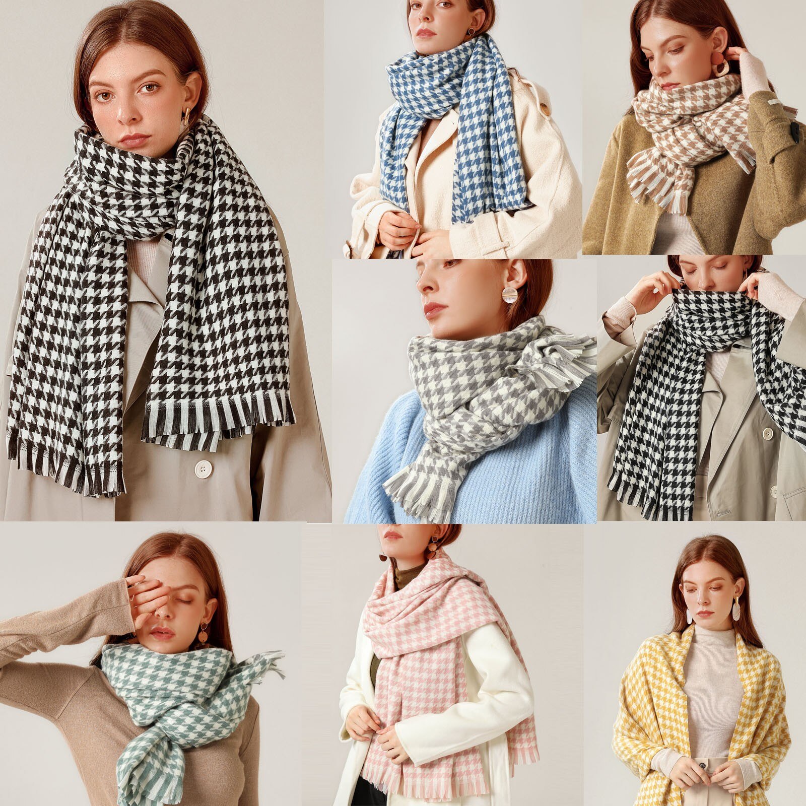 Femmes couverture écharpe Plaid noir blanc pied de poule impression silencieux hiver doux foulards épais longs Pashmina châles D17
