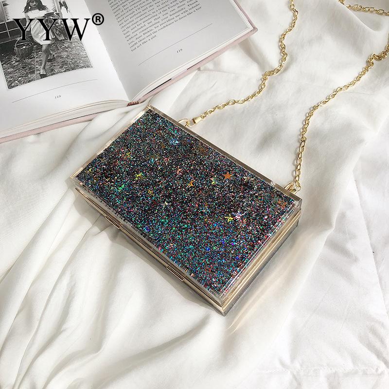 YYW Argento Rosa Acrilico Sacchetto di Sera Delle Donne di Spalla Femminile Borsa Della Borsa di Crossbody Della Borsa Carino Trasparente Vedere Attraverso La Casella di Frizione: multi-colored