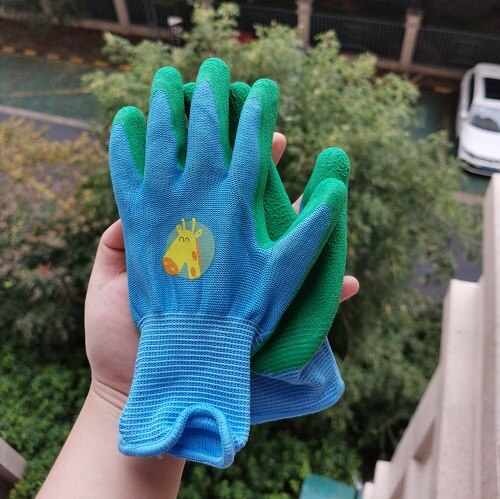 Children&#39;s Gloves Anti-Cutting Gloves Gardening Labor Weeding and Puncture-Proof Latex Garden Gloves One Pair Hands Protection: blue 7-11
