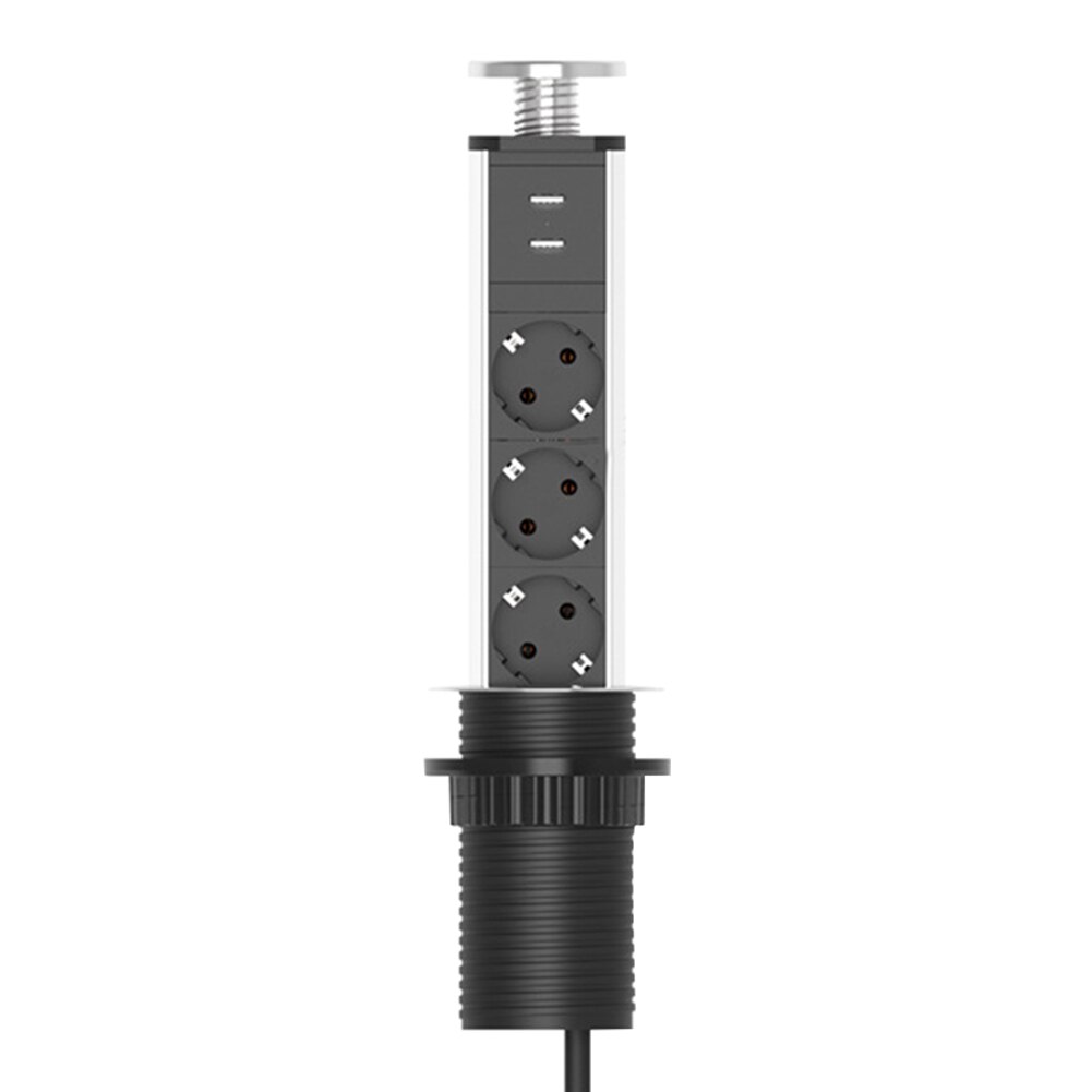 Desktop Socket Office Kitchen Charging Station Retractable Fire Retardant Baby Proof 2 USB Port Living Room 3 Plugs: Silver