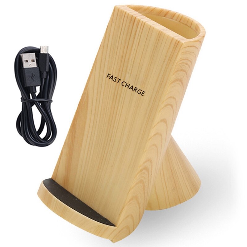 Qi Universele Houten Textuur Potlood Vaas Pen Houder Snelle Opladen Draadloze Oplader Stand Voor-Iphone-Samsung