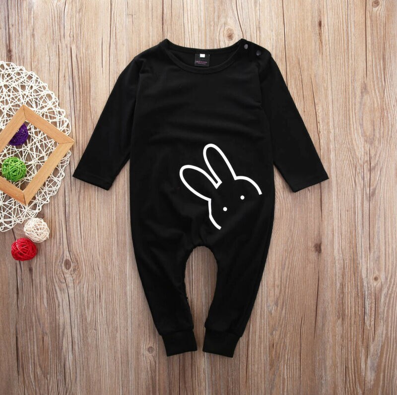 Pudcoco-barboteuse à manches longues | Lapin mignon, barboteuse pour bébé garçon petit frère, combinaison noire, vêtements d'hiver