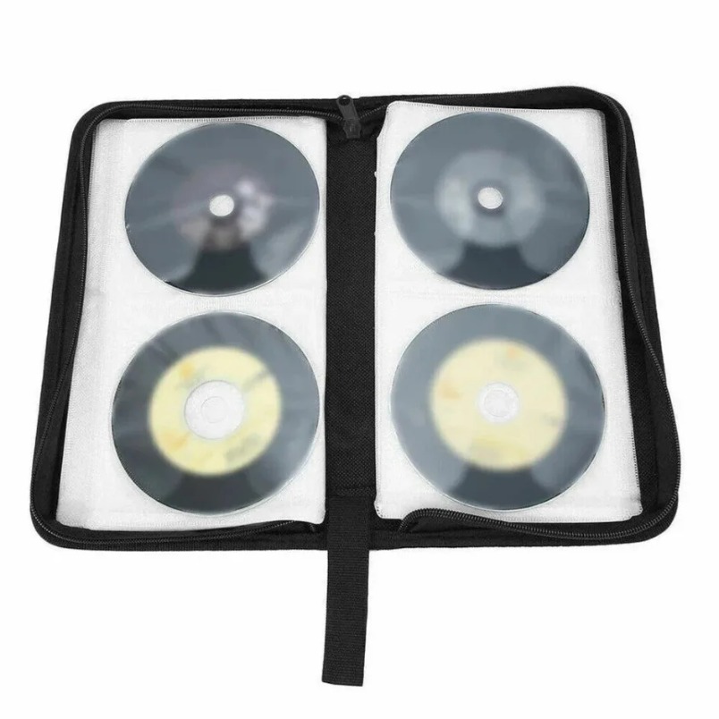 Estojo Portátil com Zíper para Armazenamento de CDs e DVDs, Álbum, Bolsa de Transporte, Suporte para CDs e DVDs, Capacidade para 80 Peças, Bolsa de Armazenamento Dupla Face
