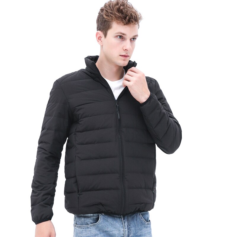 Veste en duvet en tissu imperméable pour homme, col montant, doux, mat, sans couture, manteau d'extérieur, Blazer, automne et hiver: Black / M