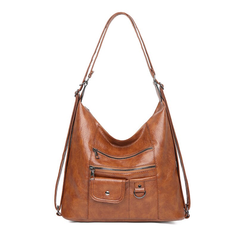 Straddle shoulder bag women's large-capacity mature retro multi-pocket soft leather mother bag