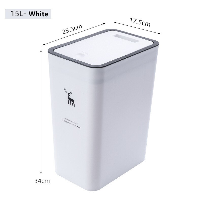 10L 15L Nordic Wc Prullenbak Huishouden Met Deksel Keuken Classificatie Pers-Type Badkamer Woonkamer Rechthoekige Prullenbak: L White deer