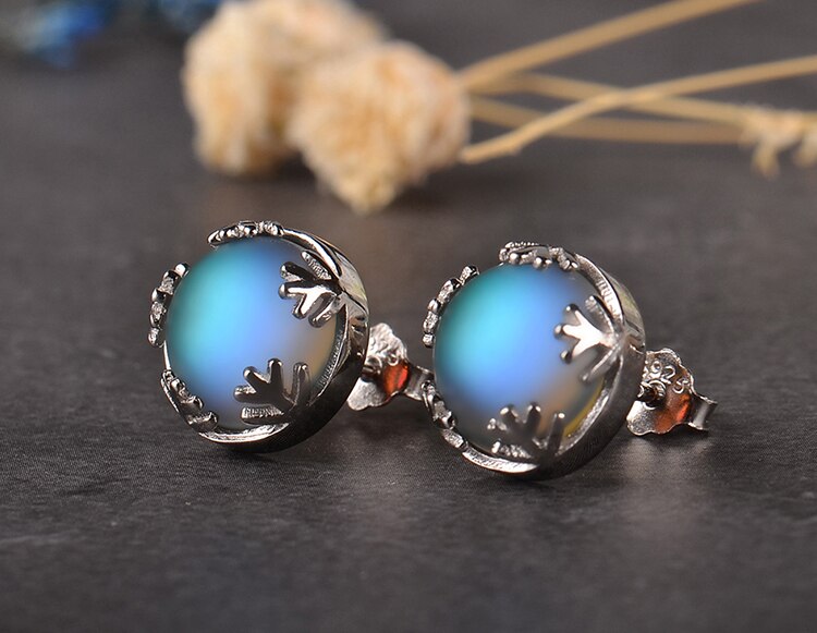 Moonlight damer aurora borealis øreringe  s925 sølv stud smykker fødselsdage romatic for kvinder: Blå