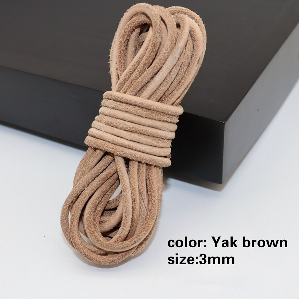 5 metrów czarny/brązowy/kawa 3mm okrągły/płaski skórzany sznurek do biżuterii ciąg koronki liny naszyjnik DIY bransoletka znalezienie: yak brown 3mm